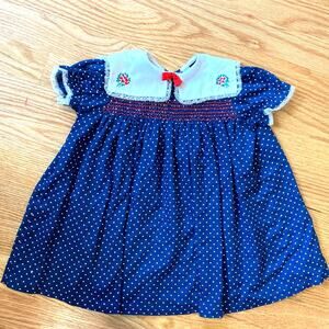 Vtg Tulips Embroidered cherubs Polka Toddler Dress 12 Mos